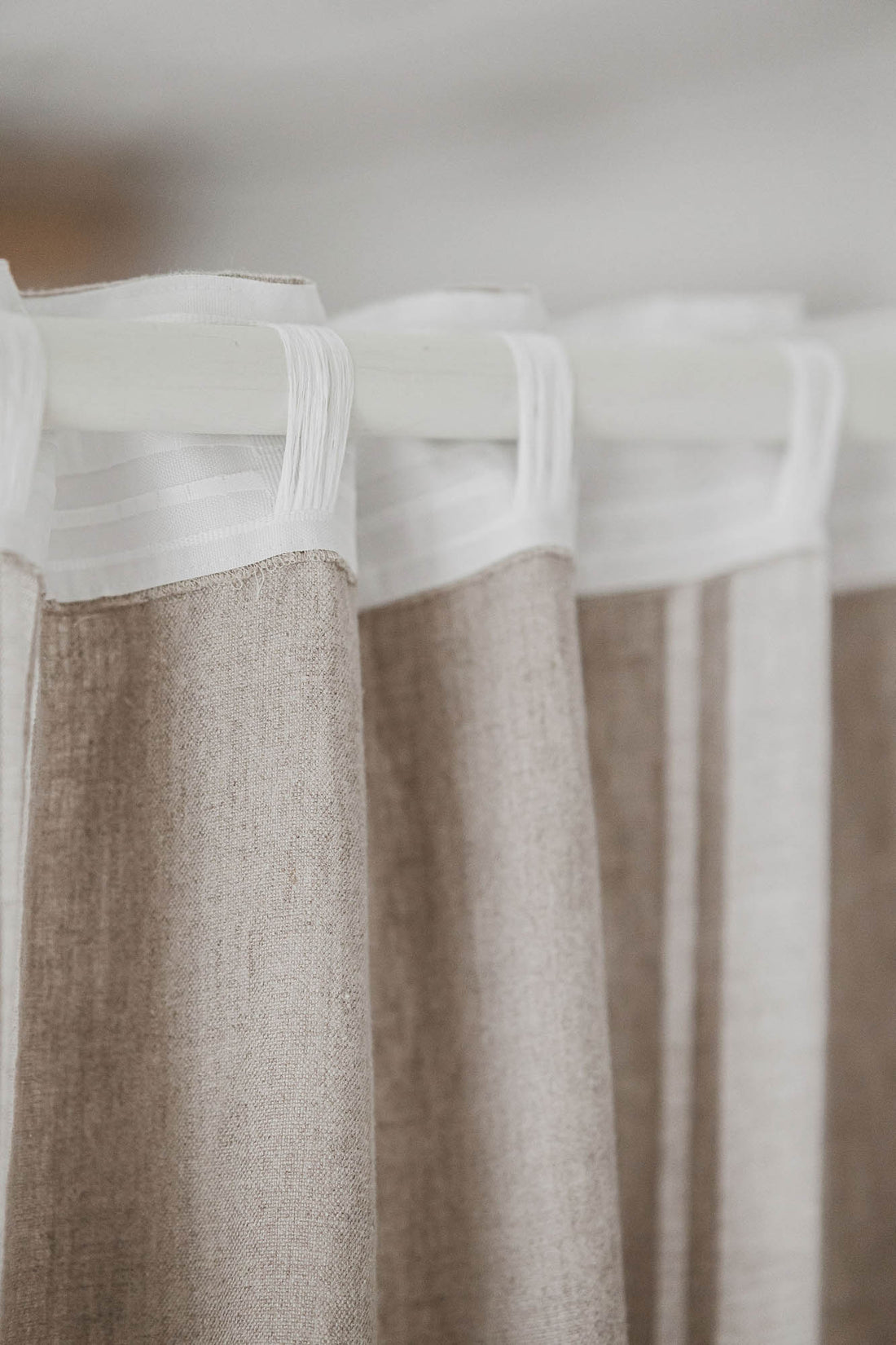 French style linen curtain with natural stripes and multifunctional heading tape