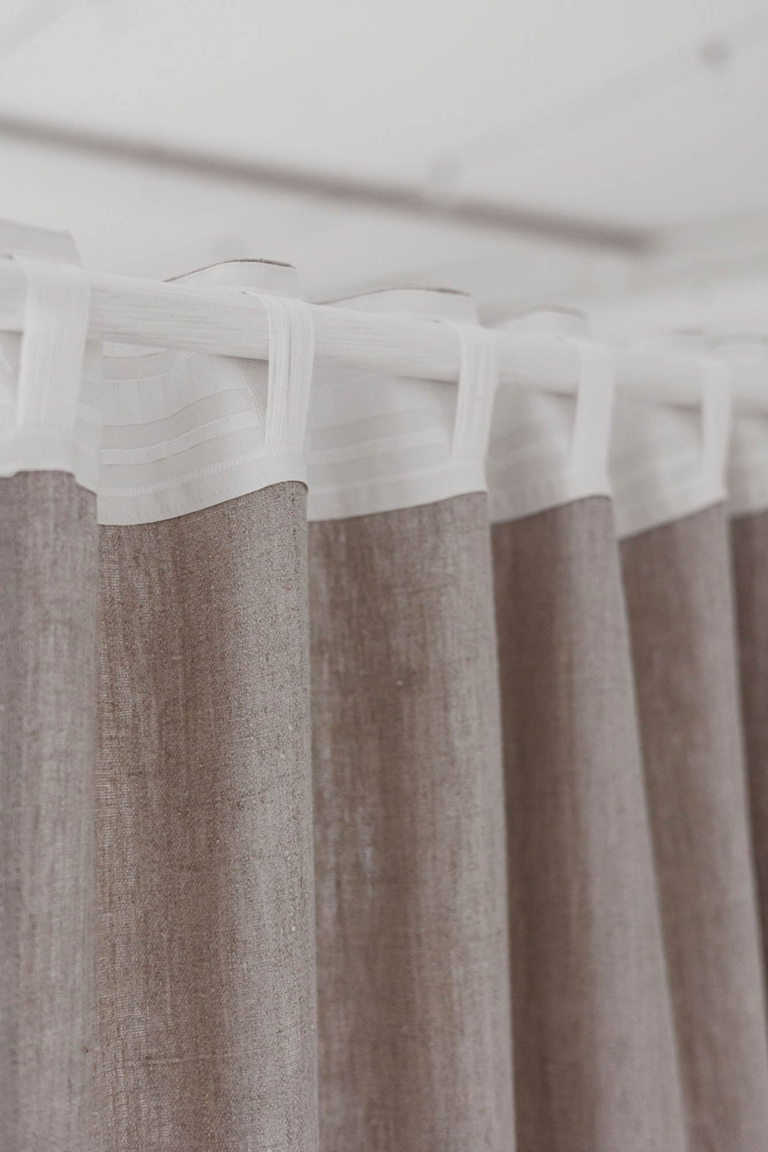 Heavyweight natural linen curtain with multifunctional heading tape