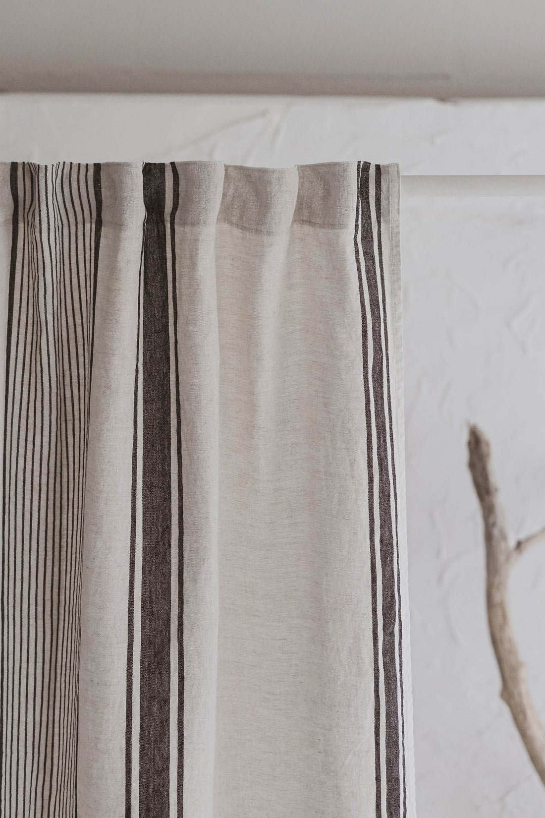 French style linen curtain with black stripes and multifunctional heading tape
