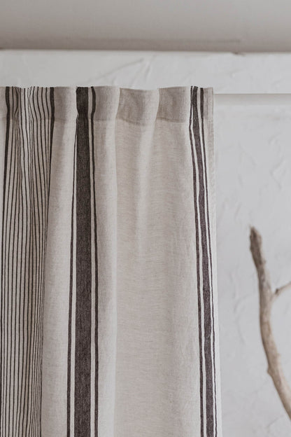 French style linen curtain with black stripes and multifunctional heading tape
