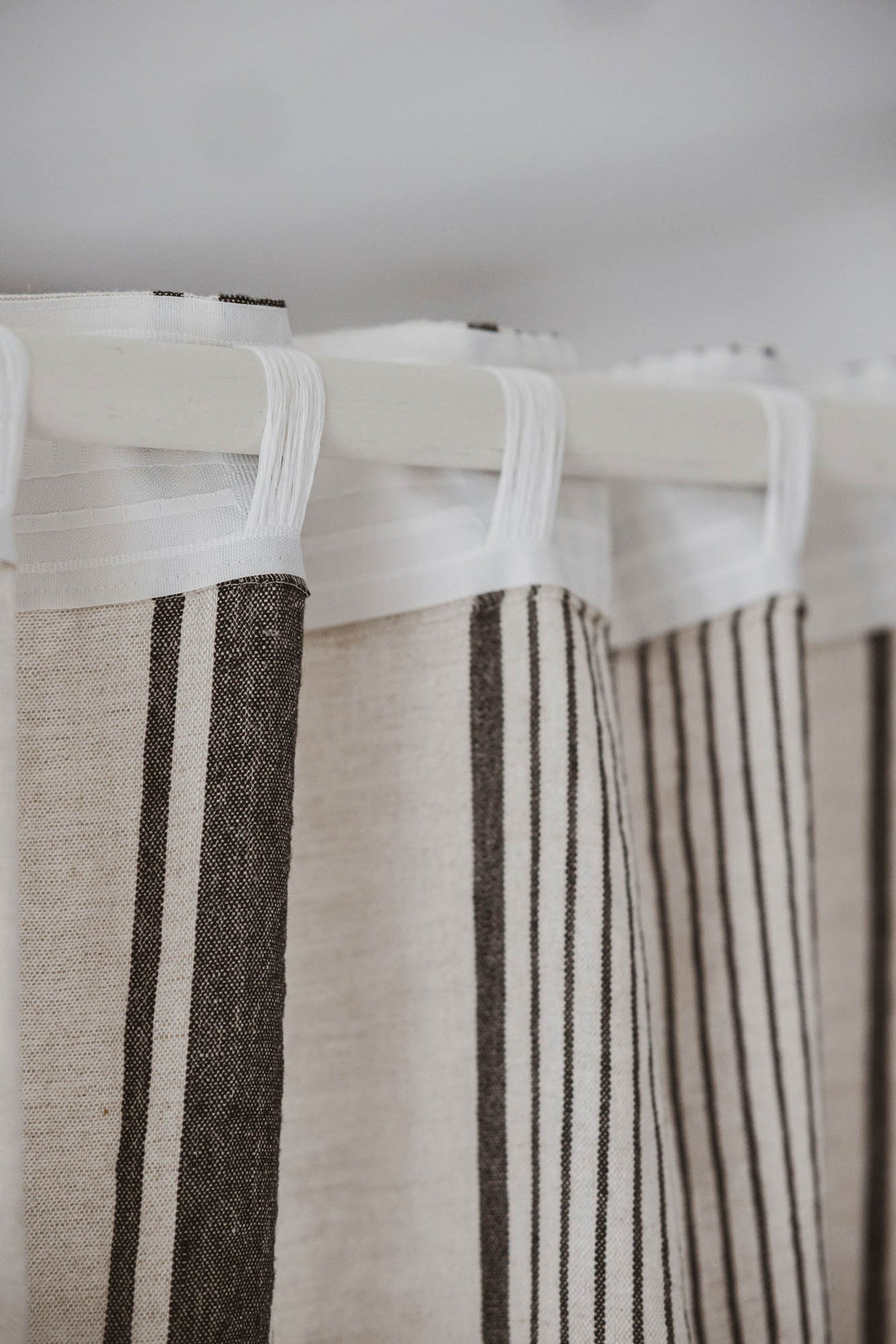French style linen curtain with black stripes and multifunctional heading tape