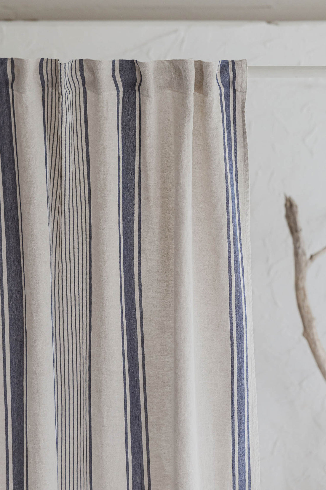 French style linen curtain with blue stripes and multifunctional heading tape