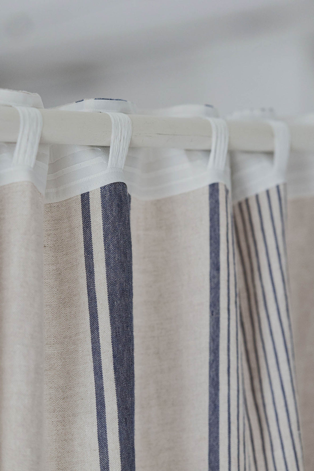 French style linen curtain with blue stripes and multifunctional heading tape