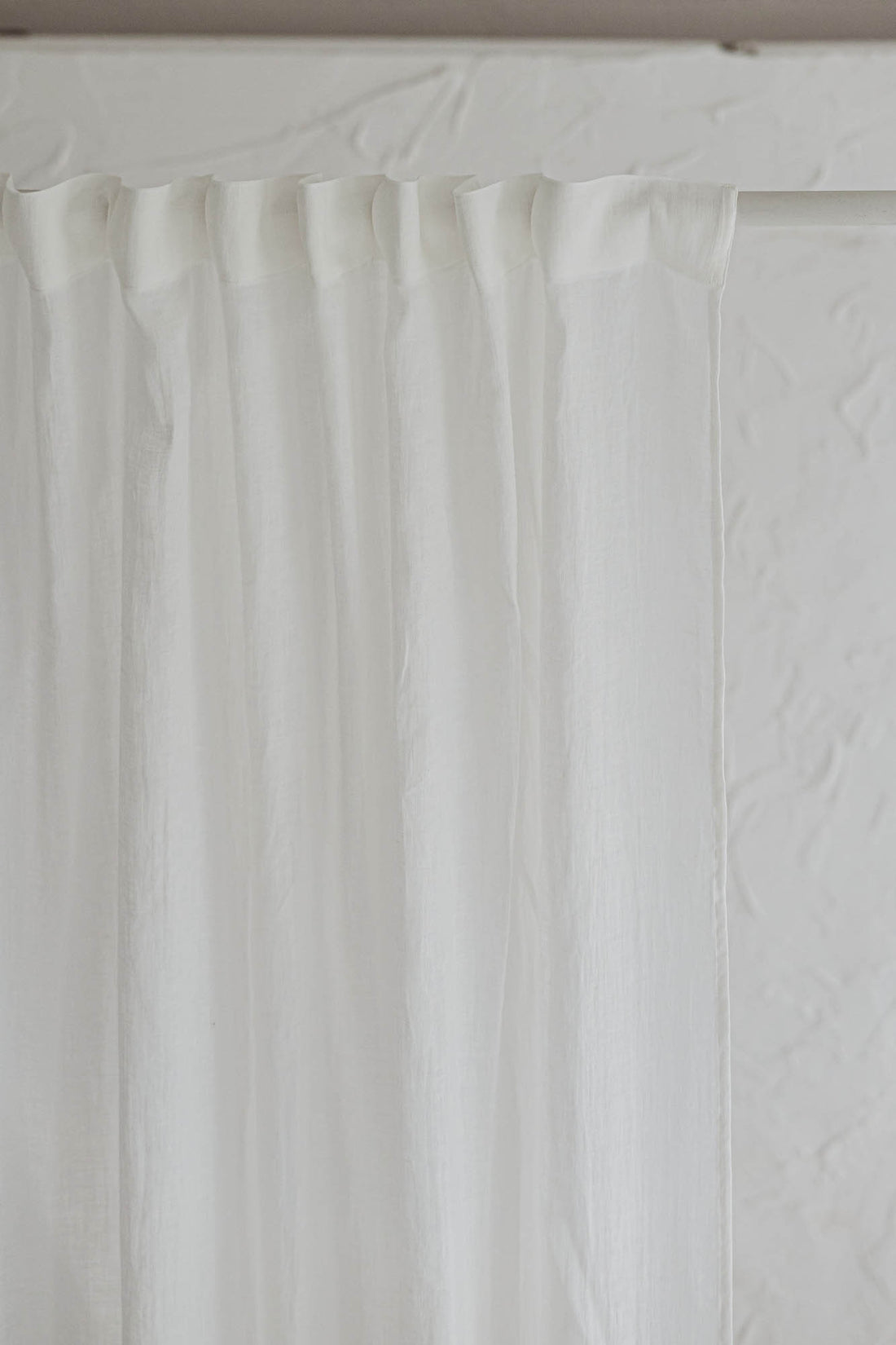 Off white sheer linen curtain with multifunctional heading tape
