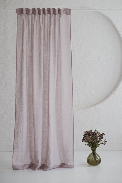 Light lilac sheer linen curtain with multifunctional heading tape