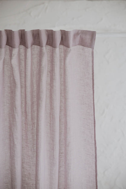 Light lilac sheer linen curtain with multifunctional heading tape