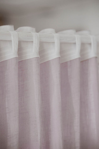 Light lilac sheer linen curtain with multifunctional heading tape