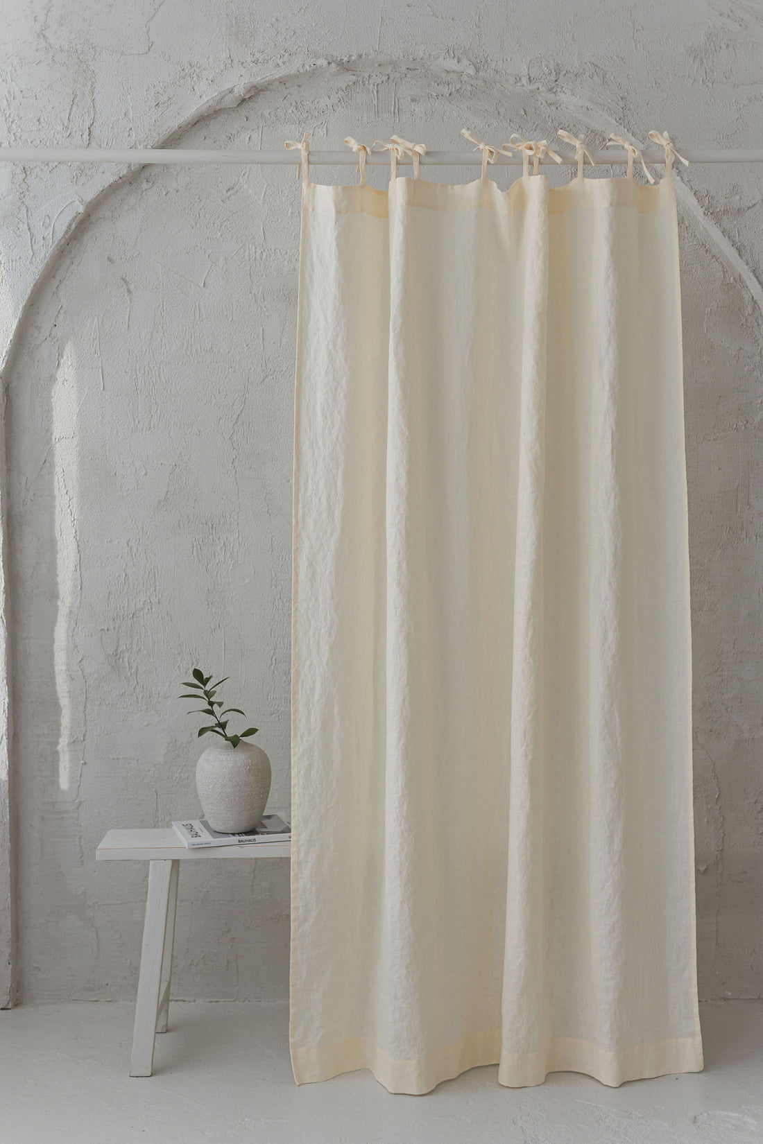 Tie top cream linen curtain