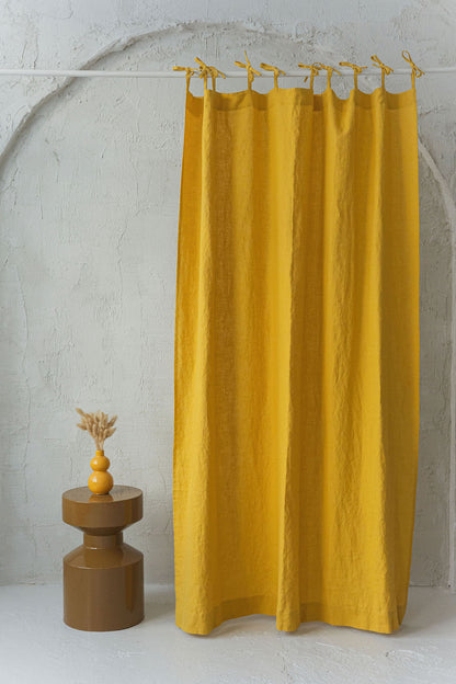 Tie top mimosa yellow linen curtain