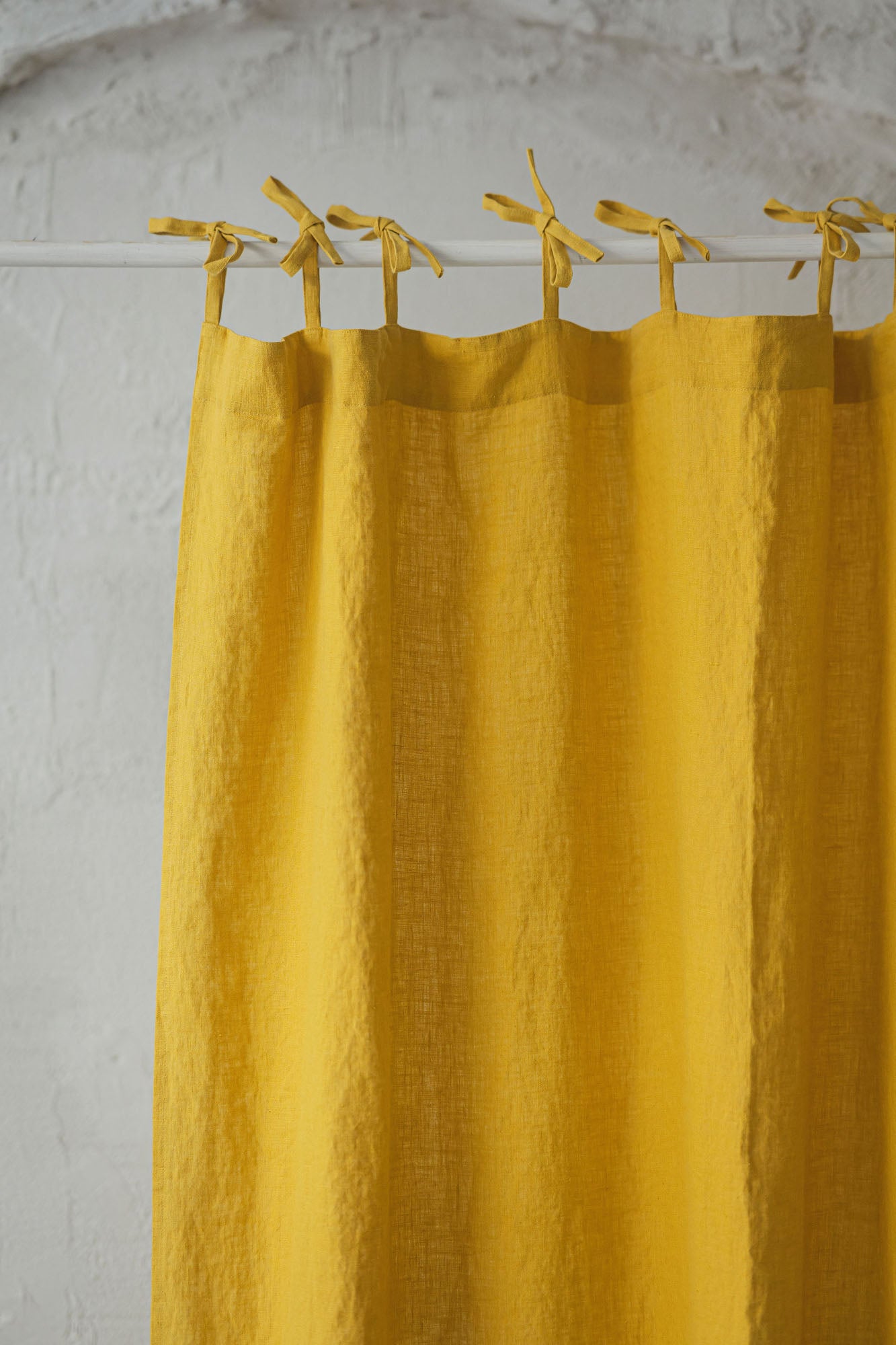 Tie top mimosa yellow linen curtain