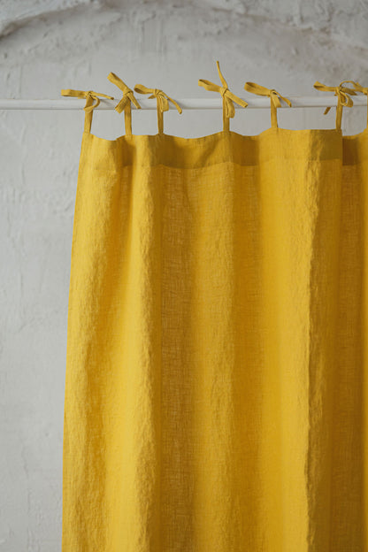 Tie top mimosa yellow linen curtain