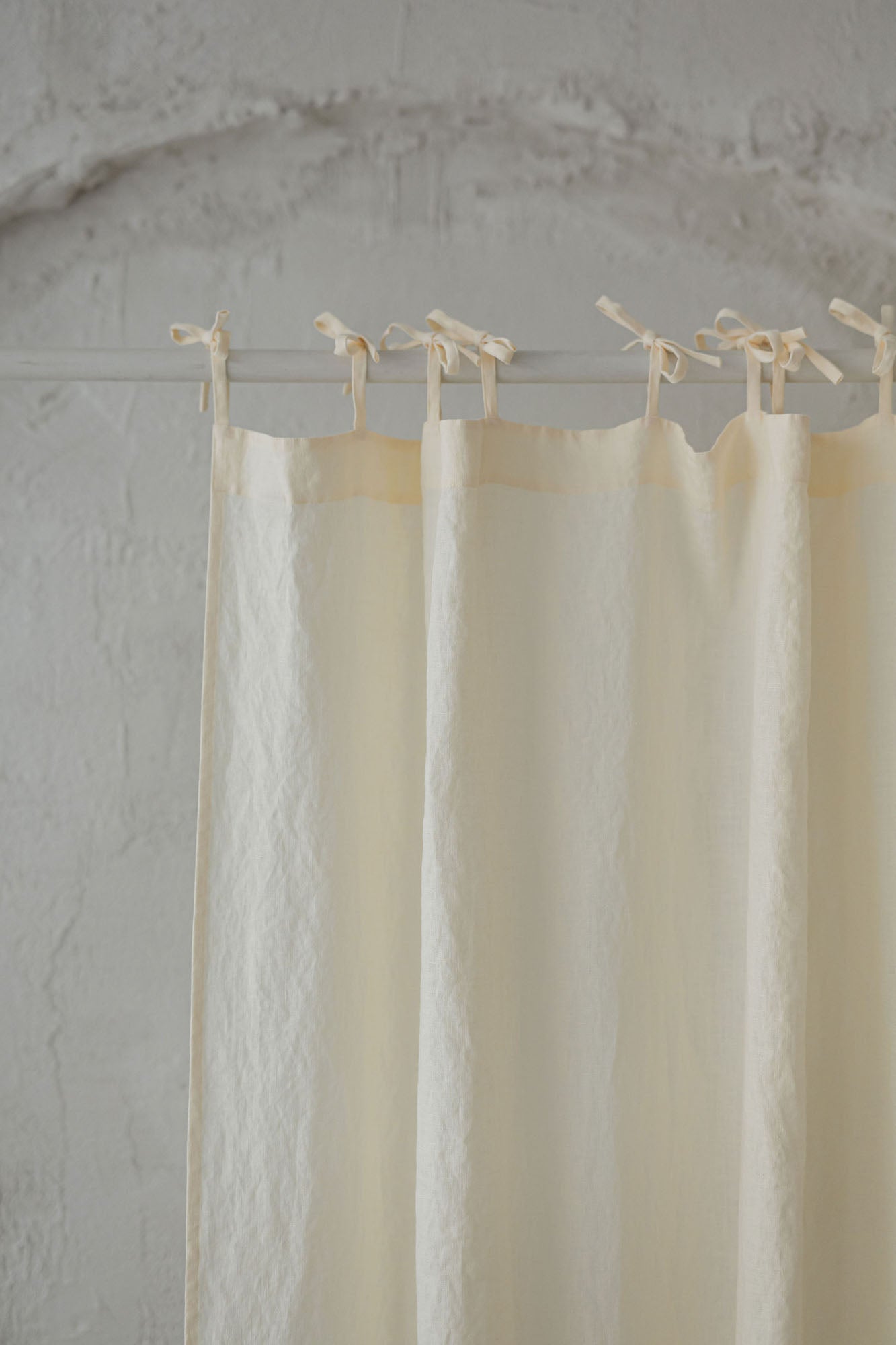 Tie top cream linen curtain