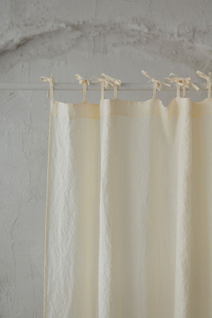 Tie top cream linen curtain