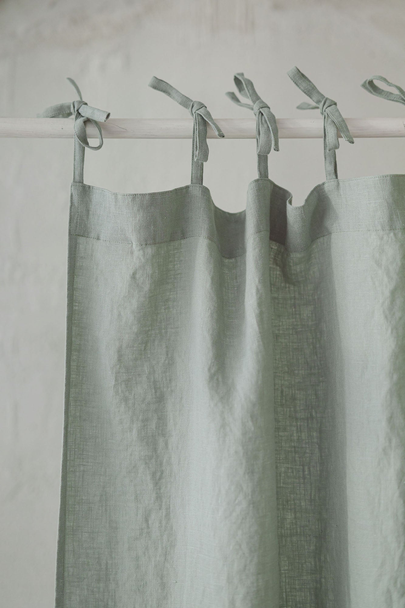 Tie top frosty green linen curtain