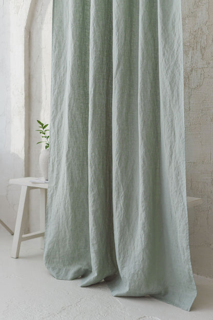 Tie top frosty green linen curtain