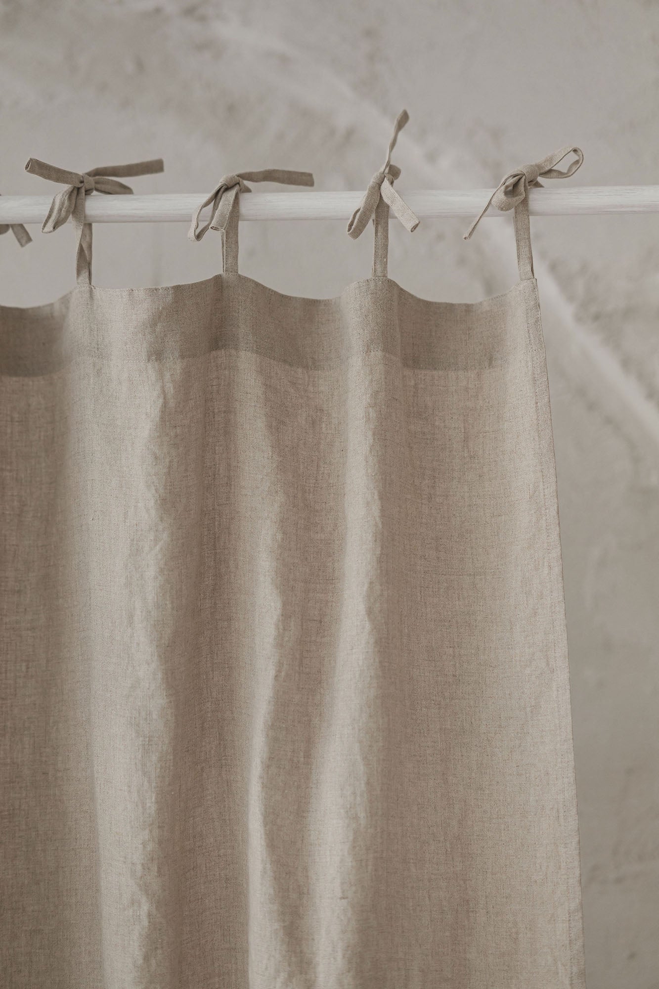 Tie top natural linen curtain