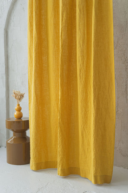 Tie top mimosa yellow linen curtain