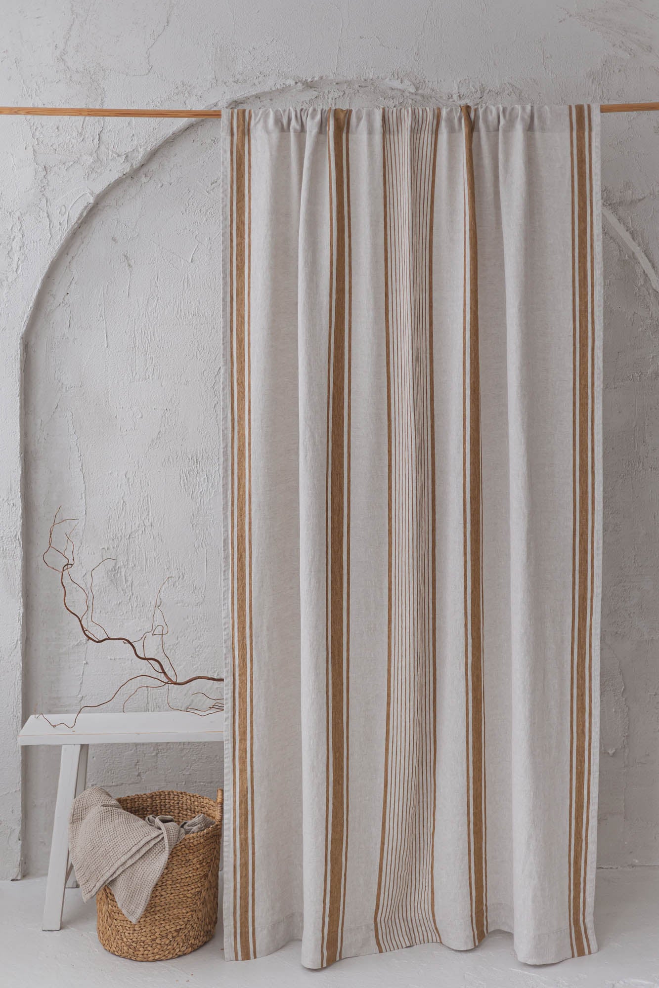 French style linen curtain with golden stripes