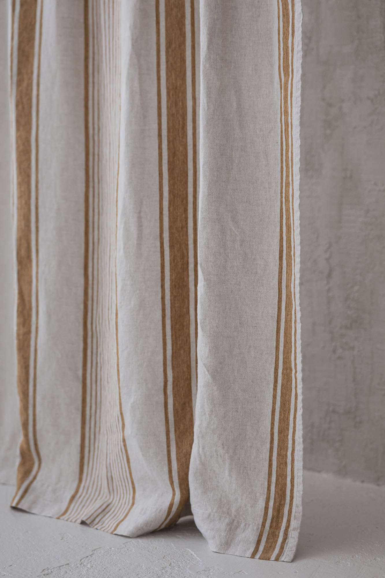 French style linen curtain with golden stripes and multifunctional heading tape