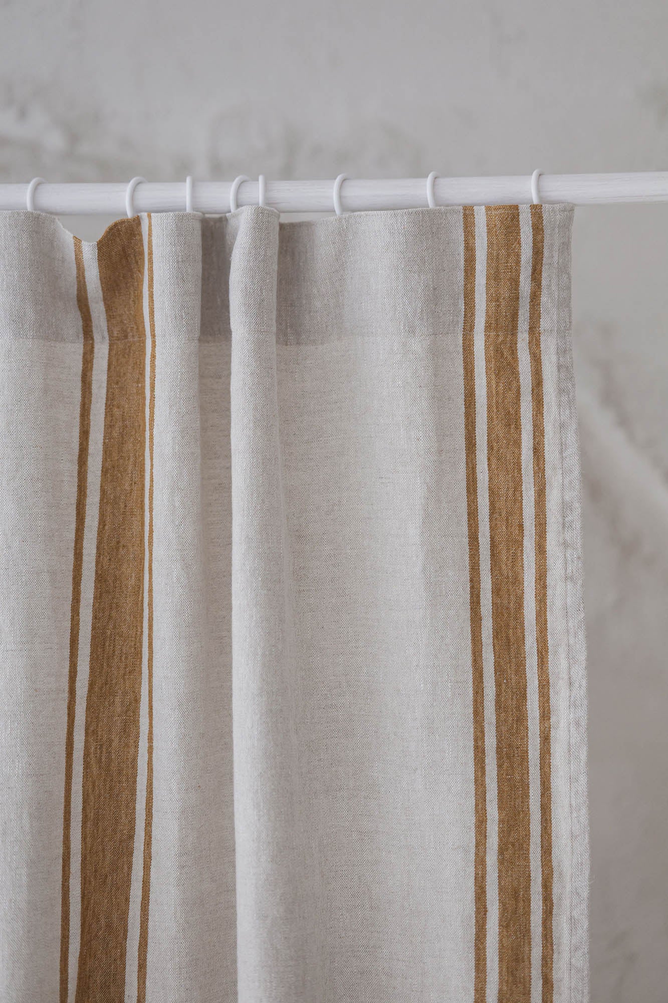 French style linen curtain with golden stripes and multifunctional heading tape