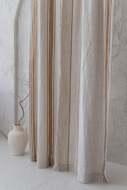 French style linen curtain with golden stripes