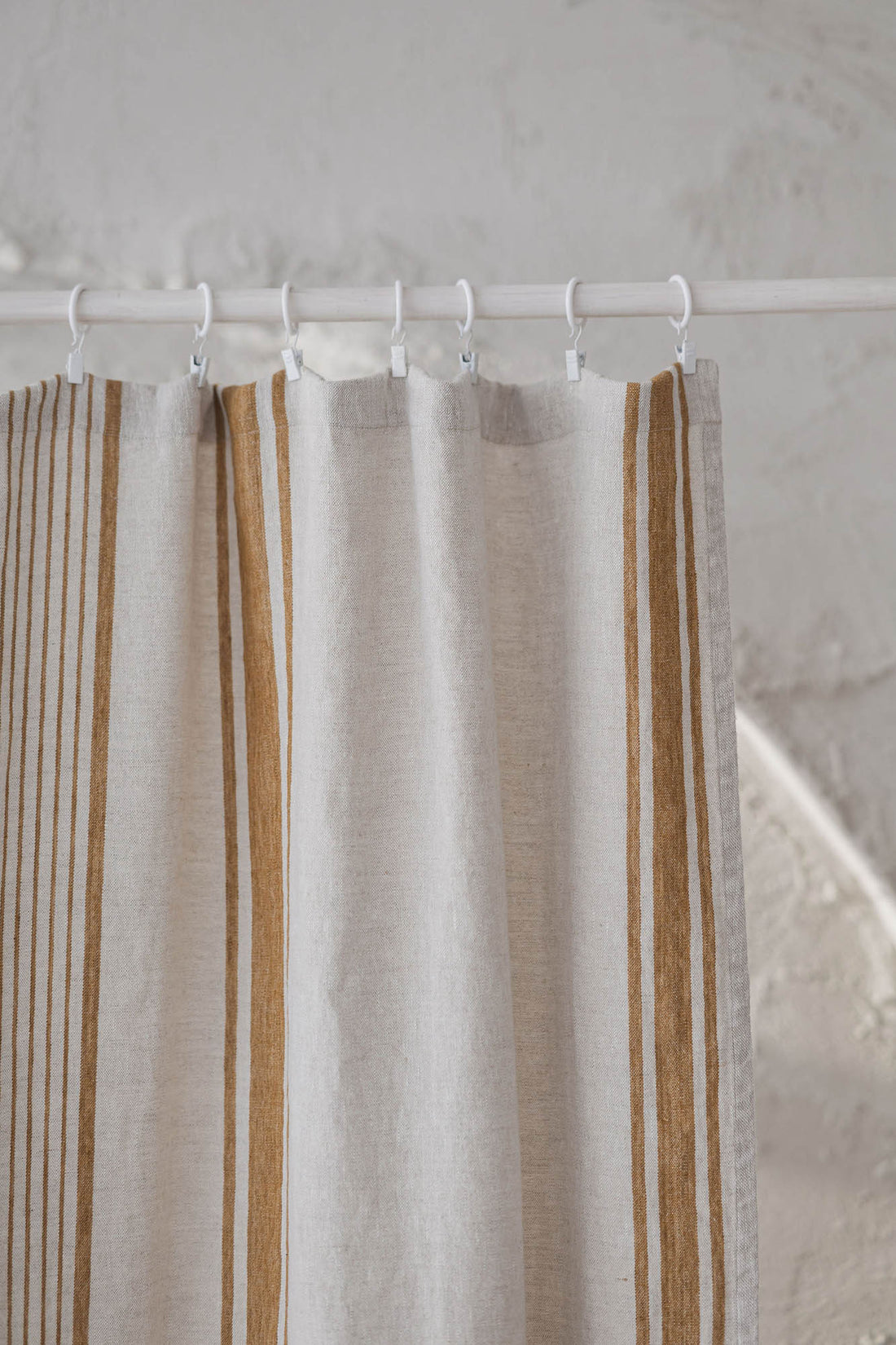 French style linen curtain with golden stripes and simple hem, for clips