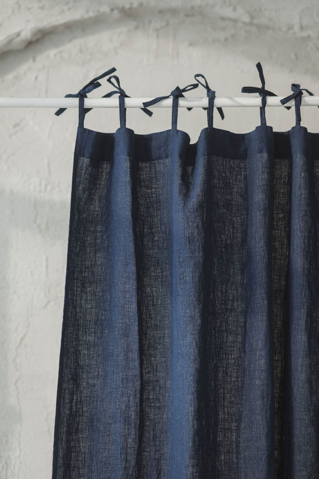 Tie top midnight blue linen curtain