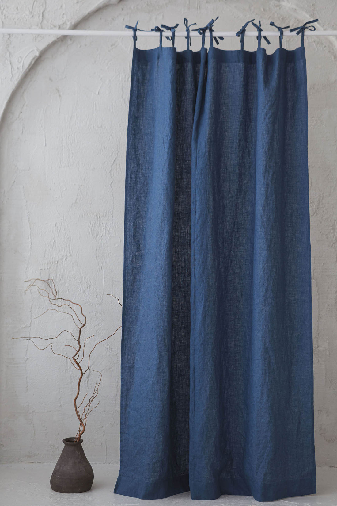 Tie top cornflower blue linen curtain