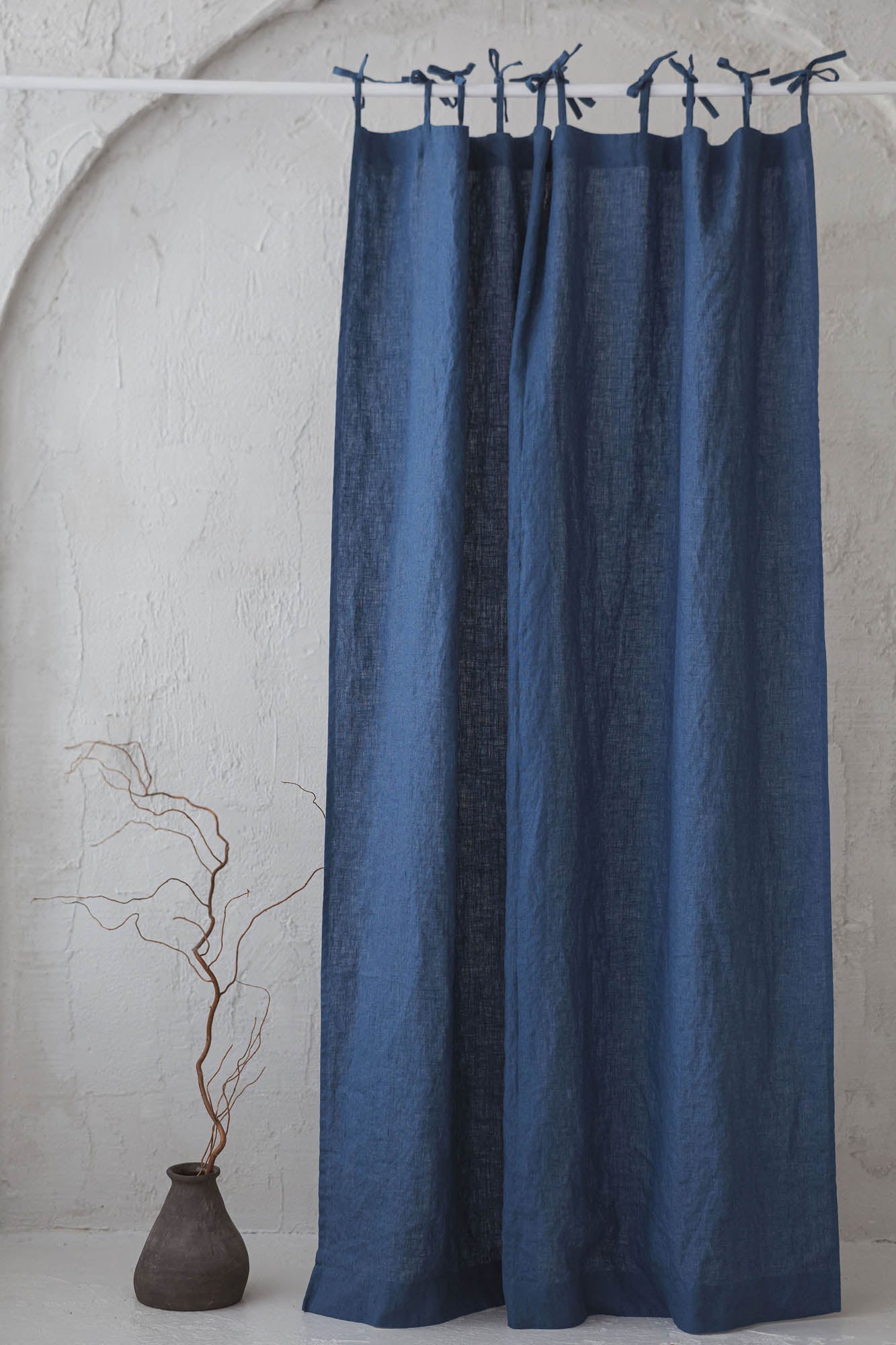 Tie top cornflower blue linen curtain