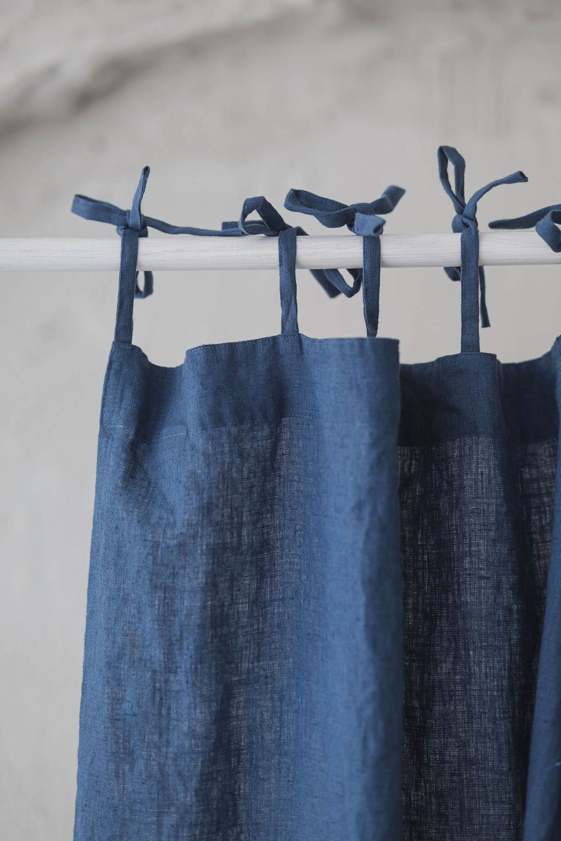 Tie top cornflower blue linen curtain