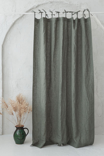 Tie top gray green linen curtain