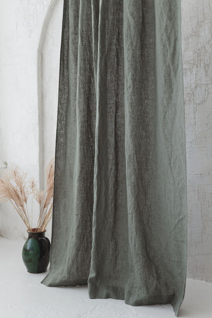 Tie top gray green linen curtain