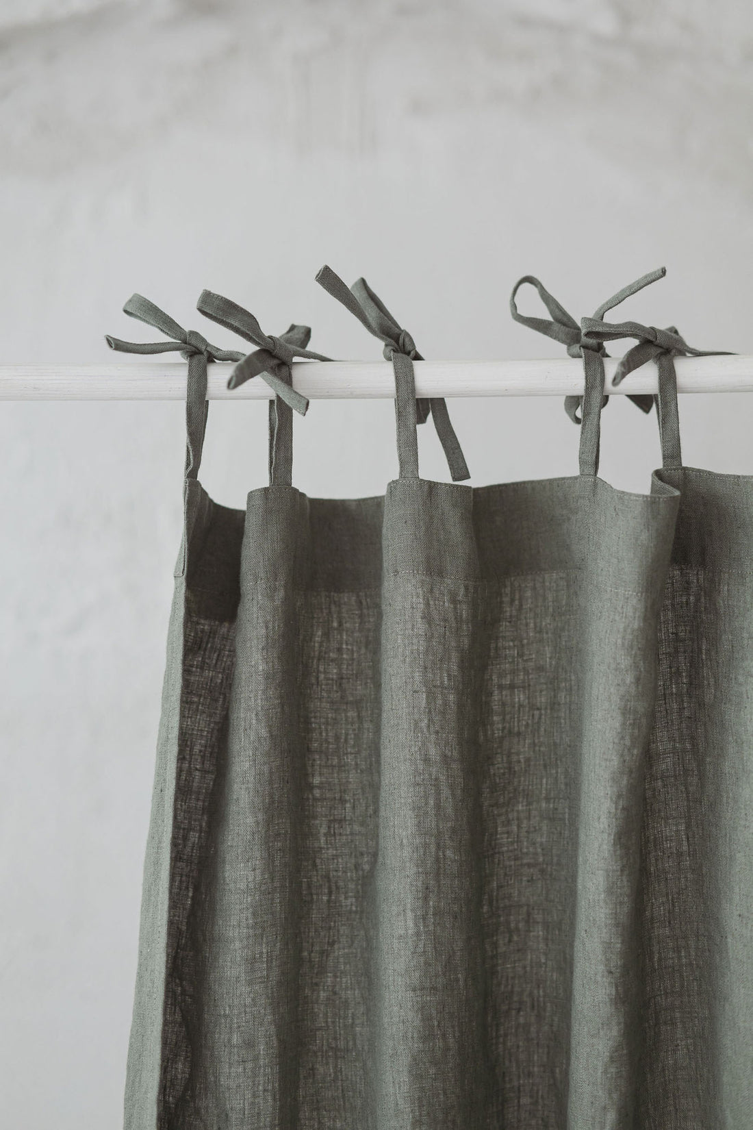 Tie top gray green linen curtain
