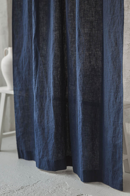 Tie top midnight blue linen curtain