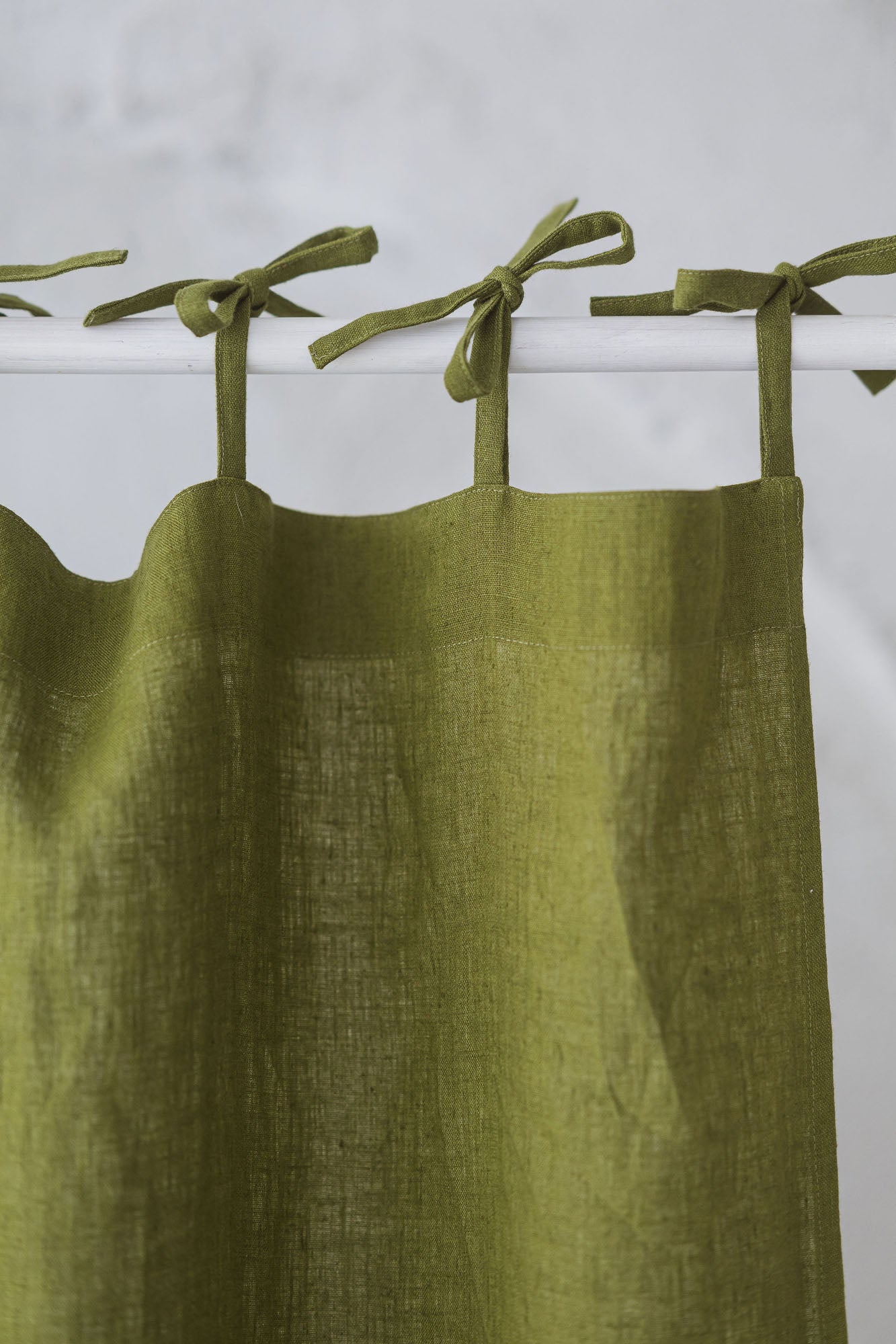 Tie top moss green linen curtain