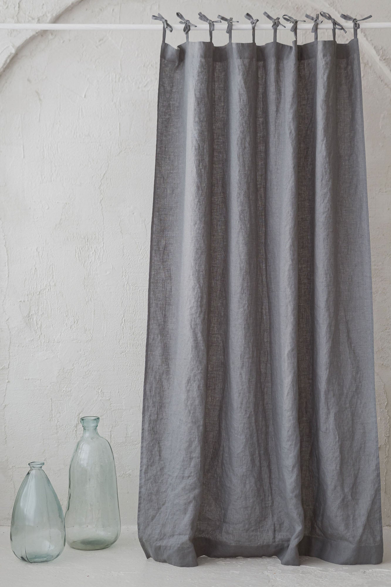 Tie top grey linen curtain