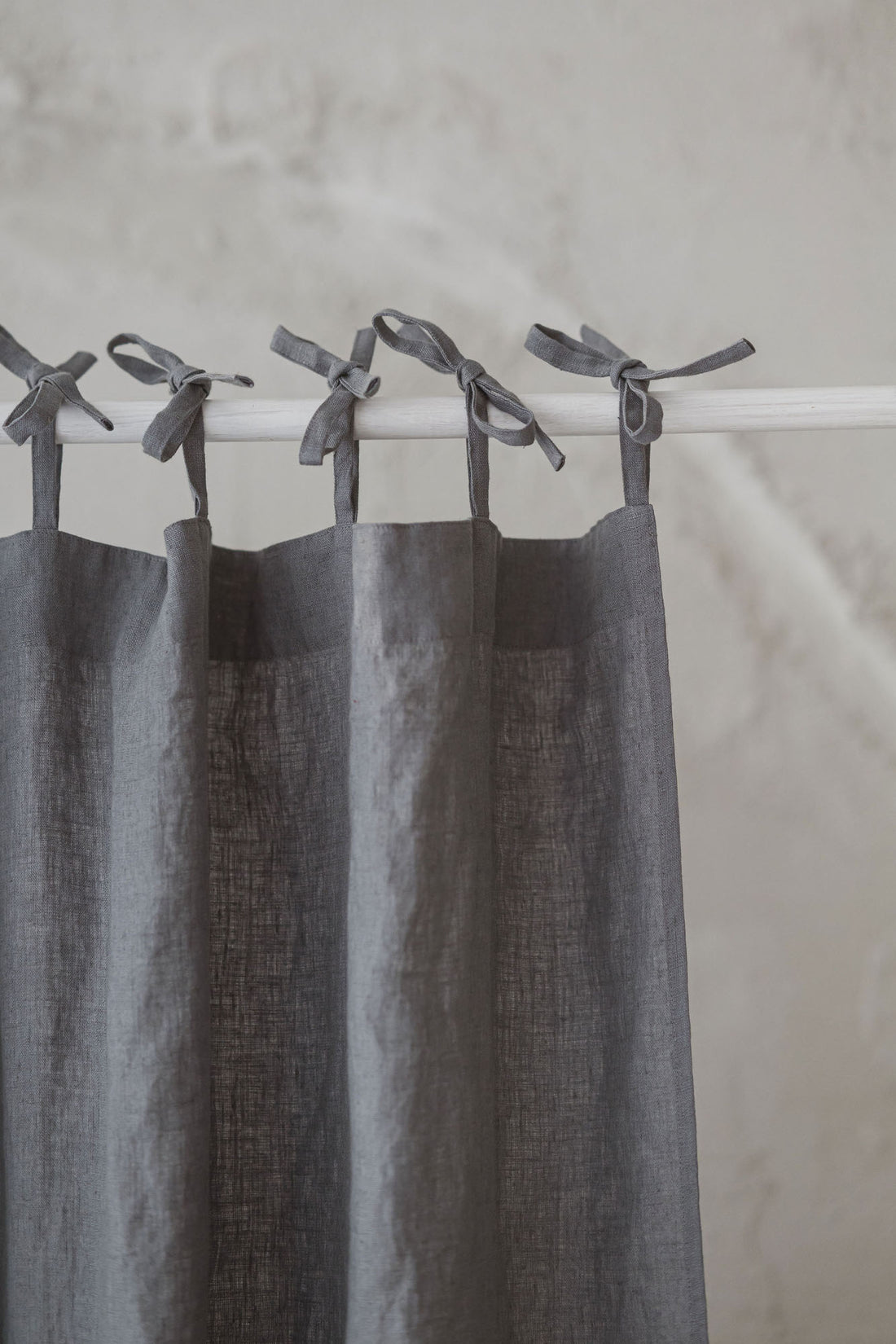 Tie top grey linen curtain