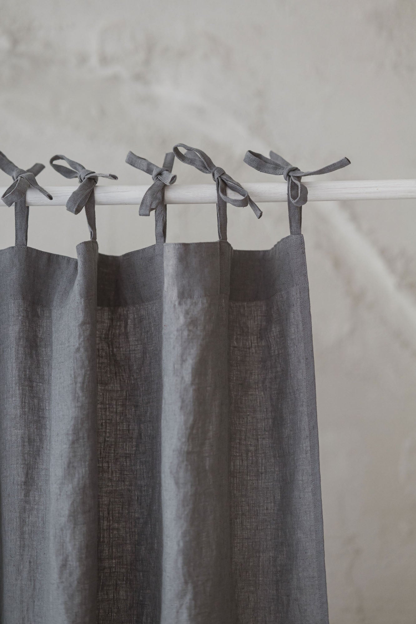 Tie top grey linen curtain