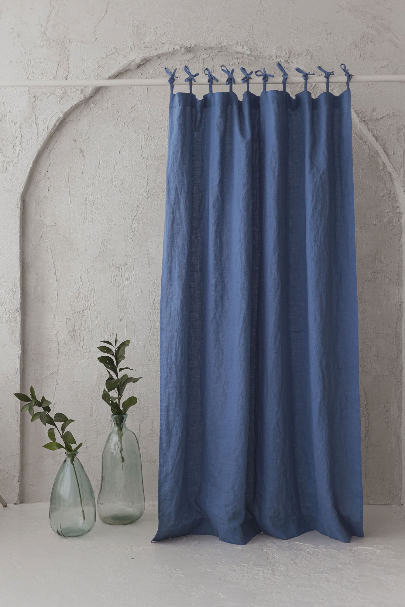 Tie top denim blue linen curtain