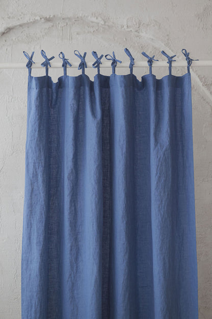 Tie top denim blue linen curtain