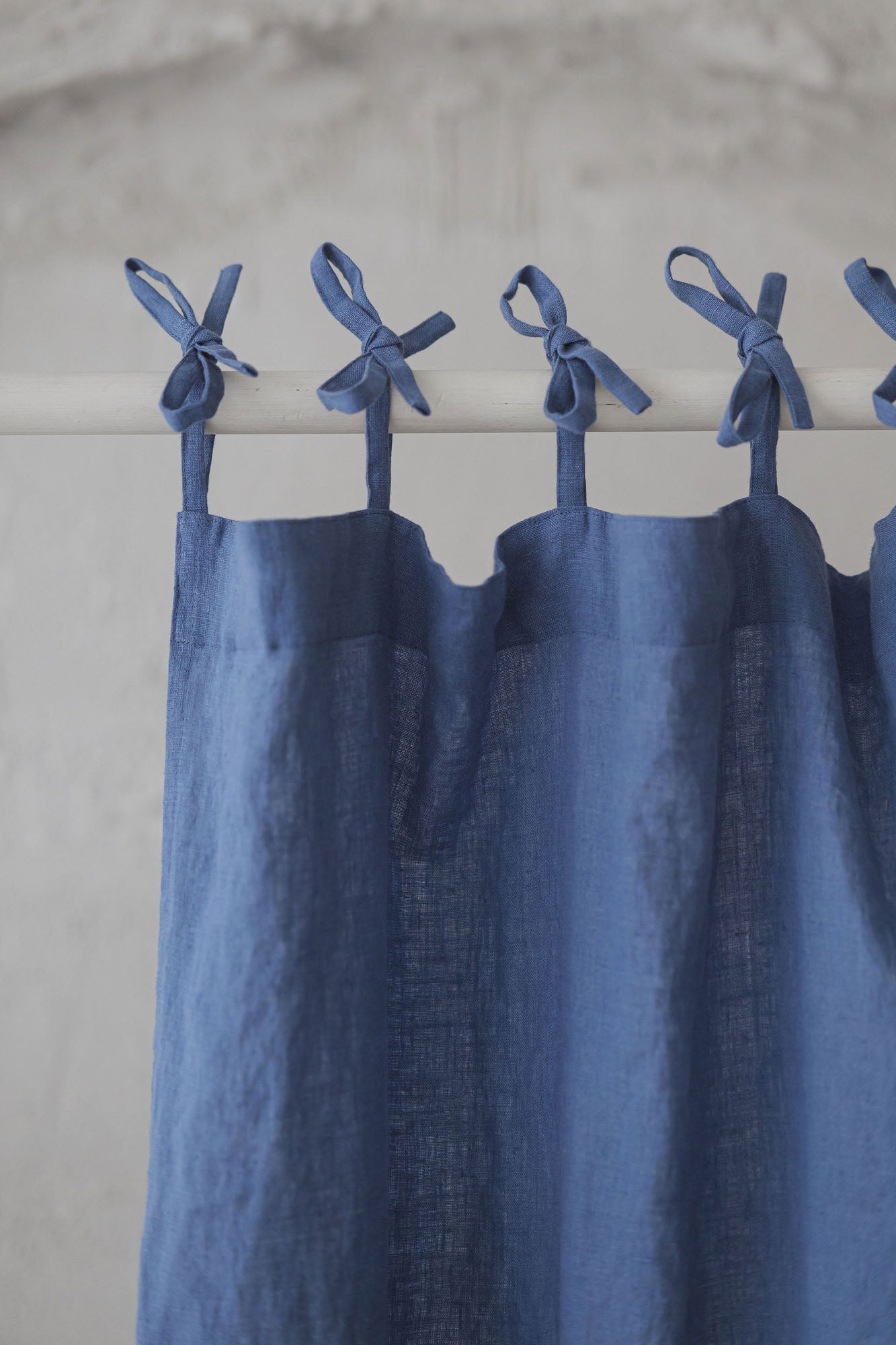 Tie top denim blue linen curtain