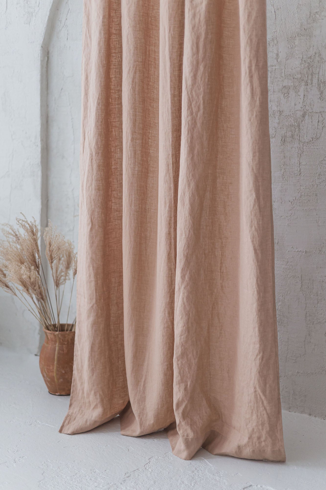 Tie Top Misty Rose Linen Curtain