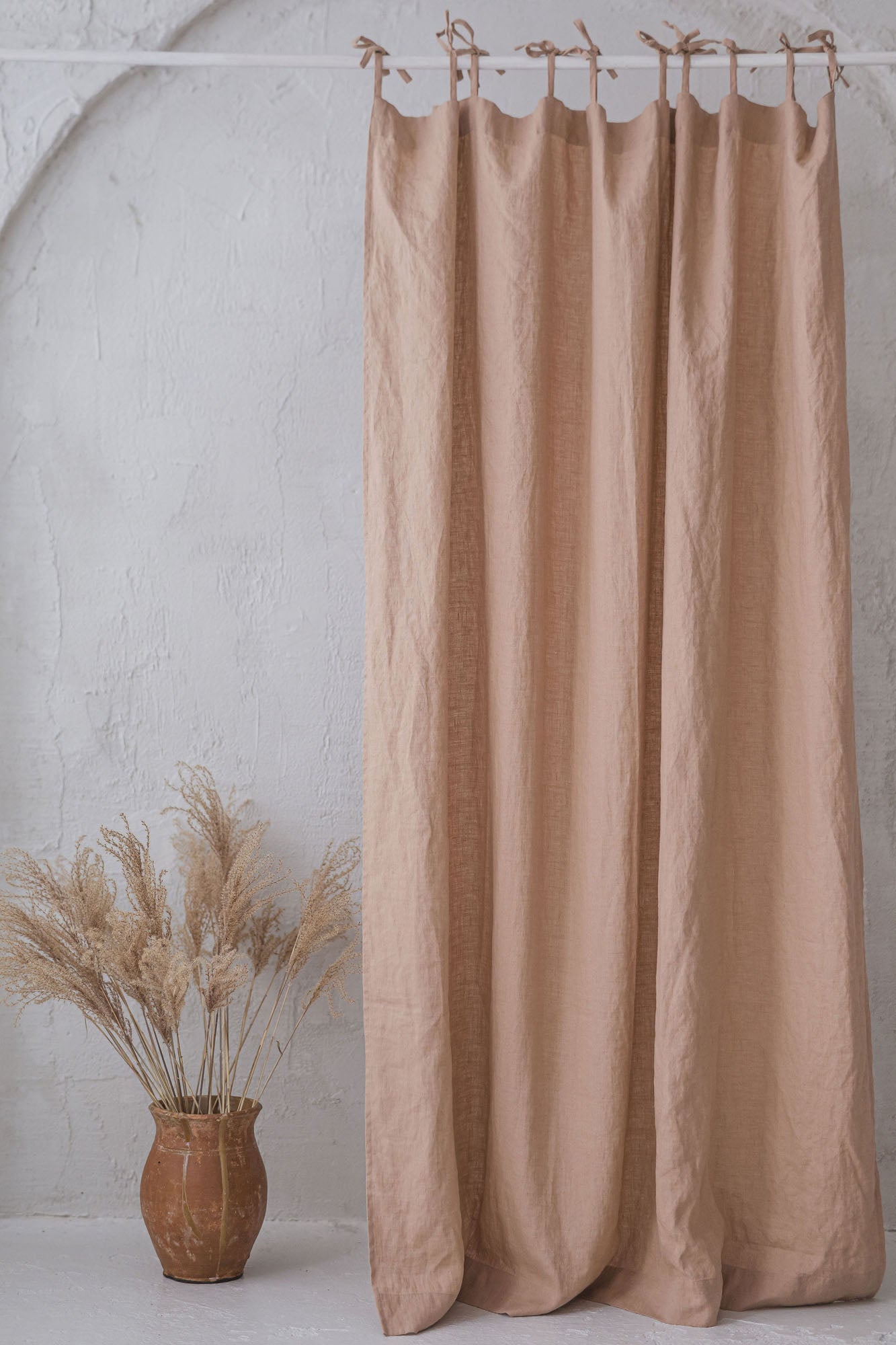 Tie Top Misty Rose Linen Curtain