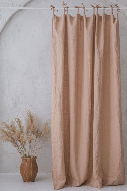 Tie Top Misty Rose Linen Curtain