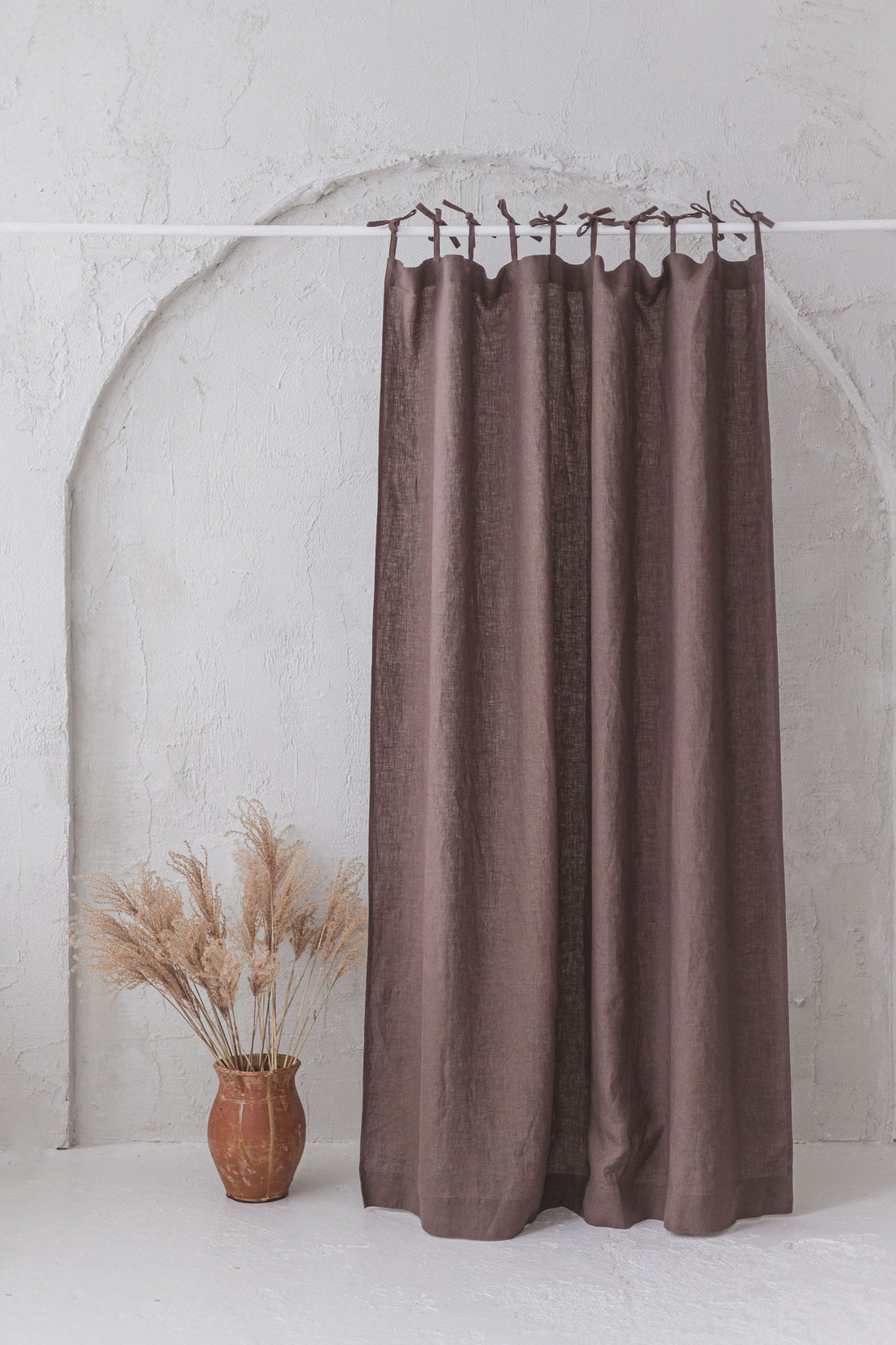 Tie top cocoa linen curtain