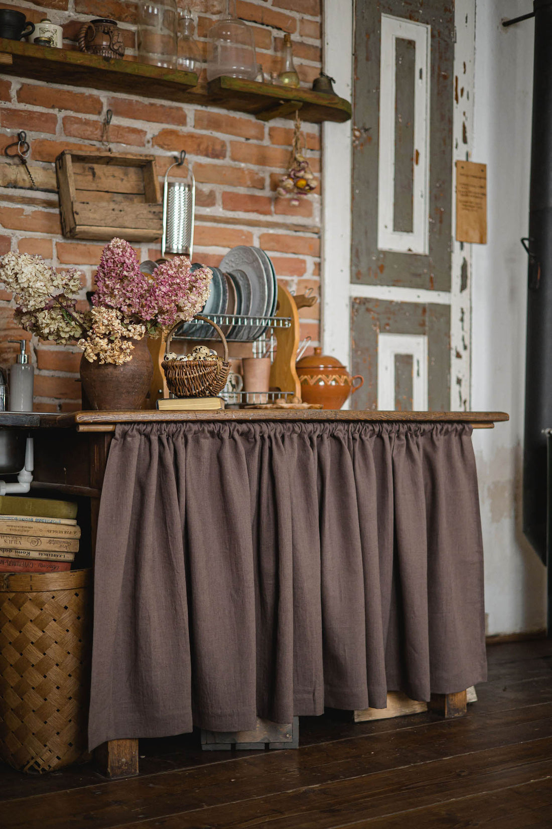 Cocoa linen cabinet curtain