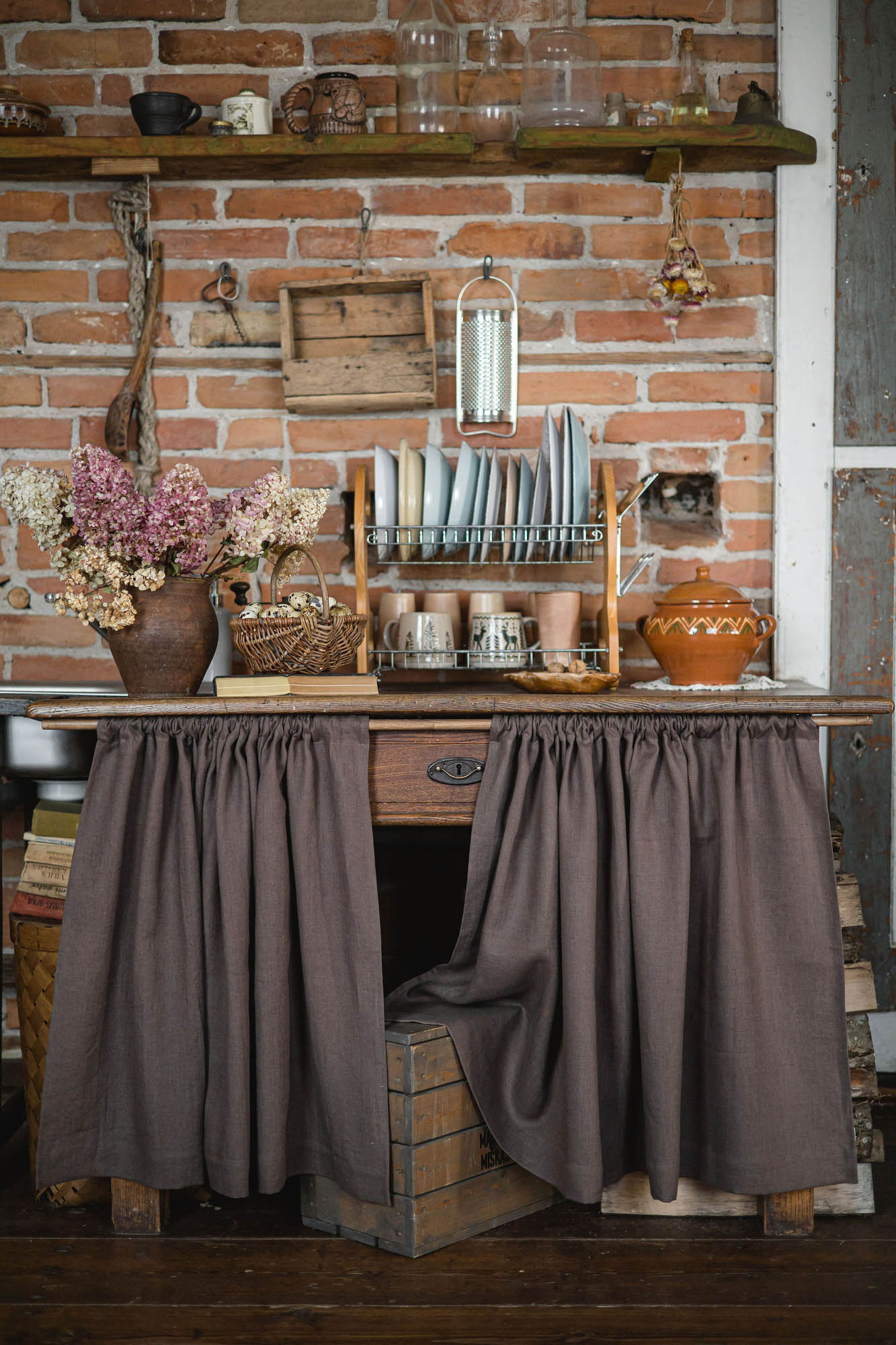 Cocoa linen cabinet curtain