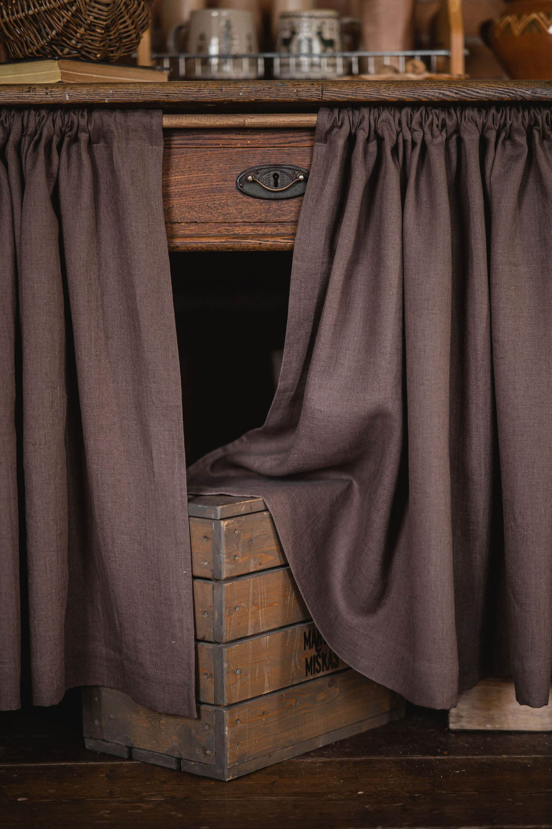 Cocoa linen cabinet curtain