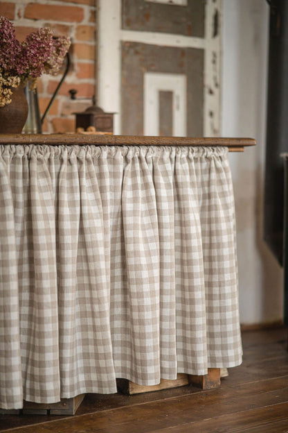 Checkered linen cabinet curtain