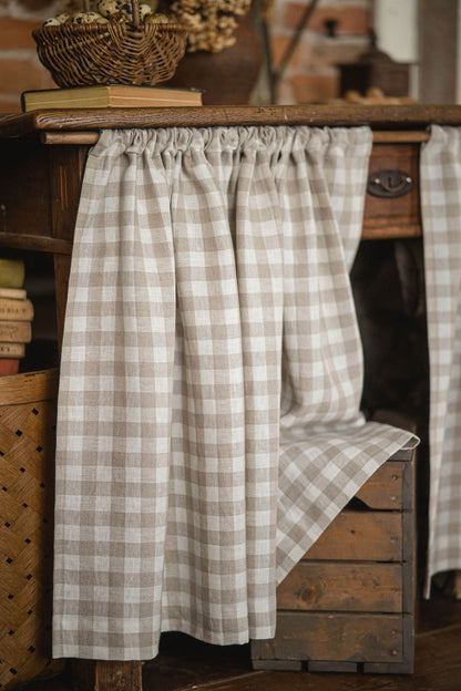 Checkered linen cabinet curtain